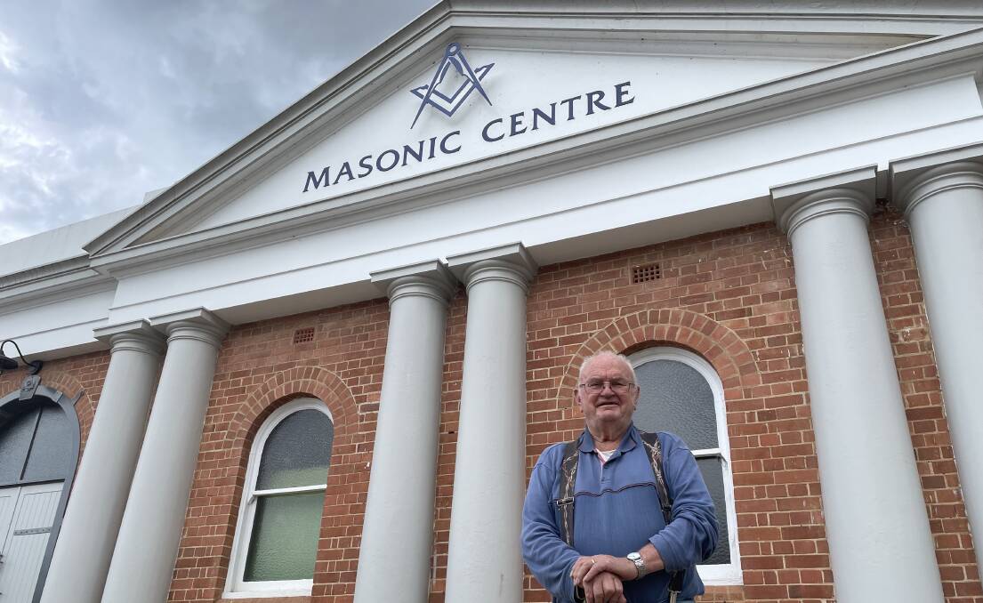 Freemason of 60 years Rick Priest in front of Wagga's only lodge. Picture by Jeremy Eager