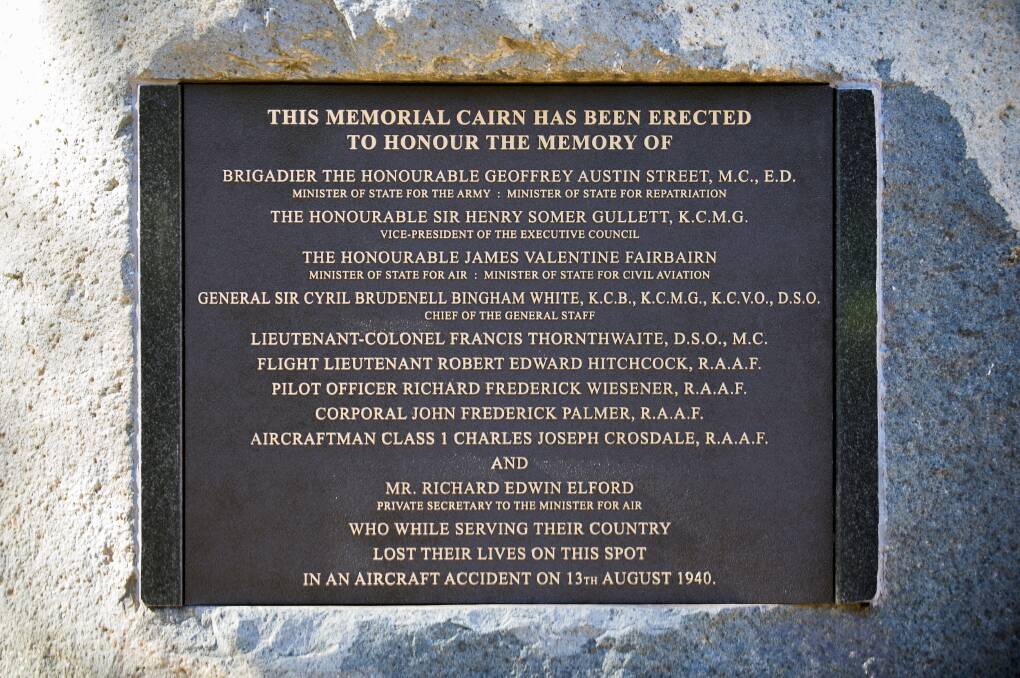 REMEMBRANCE: A memorial commemorates the August 1940 plane crash which took the lives of 10 people. However the impact of the crash reverberated far wider than immediate family and friends and led to the downfall of the Menzies government.
