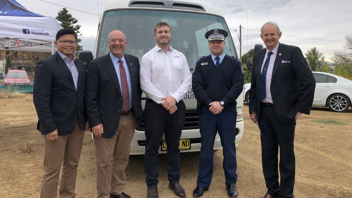 UNITED APPROACH: IMMINENT START: David Bardos of PCYC with Member for Wagga Daryl Maguire, Brett Somerville, PCYC, Wagga police superintendent Bob Noble and mayor Greg Conkey. 