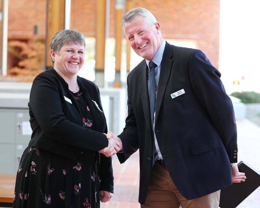 FUNDS FLOW: CSU deputy vice-chancellor, research, development and industry, Professor Mary Kelly and Grains Research and Development managing director Steve Jefferies. Picture: Kieren L. Tilly 