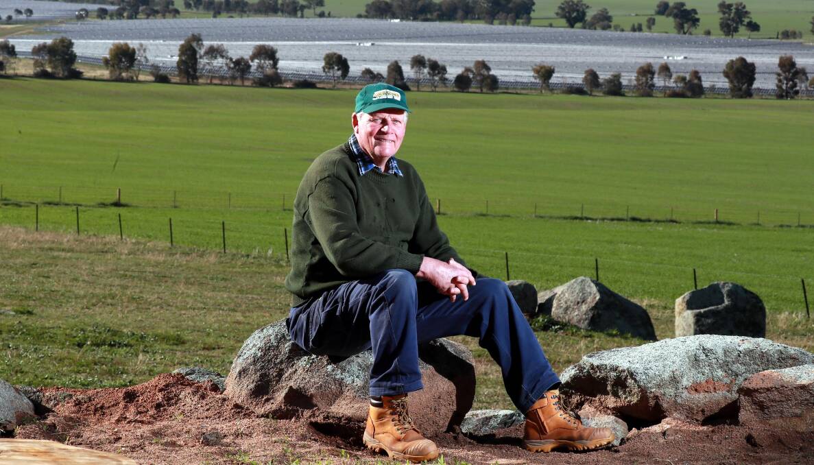 FED UP: Eunony Valley farmer John Gray has been railing against the two solar farms that have been built right next to his property. Picture: Les Smith