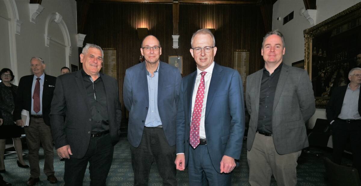 FEEDBACK LOOP: NBN representatives Andrew Cottrill, Chris Cusack, Communications Minister Paul Fletcher and Tom O'Dea fielded complaints and heard pleas for better internet in Wagga. Picture: Kenji Sato