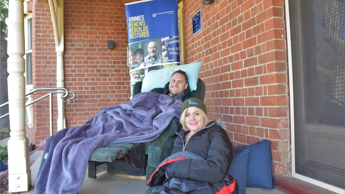 COSY: Mark Atkinson and Jodie Godfrey are raising money to help shivering sleepers this winter. Picture: Kenji Sato