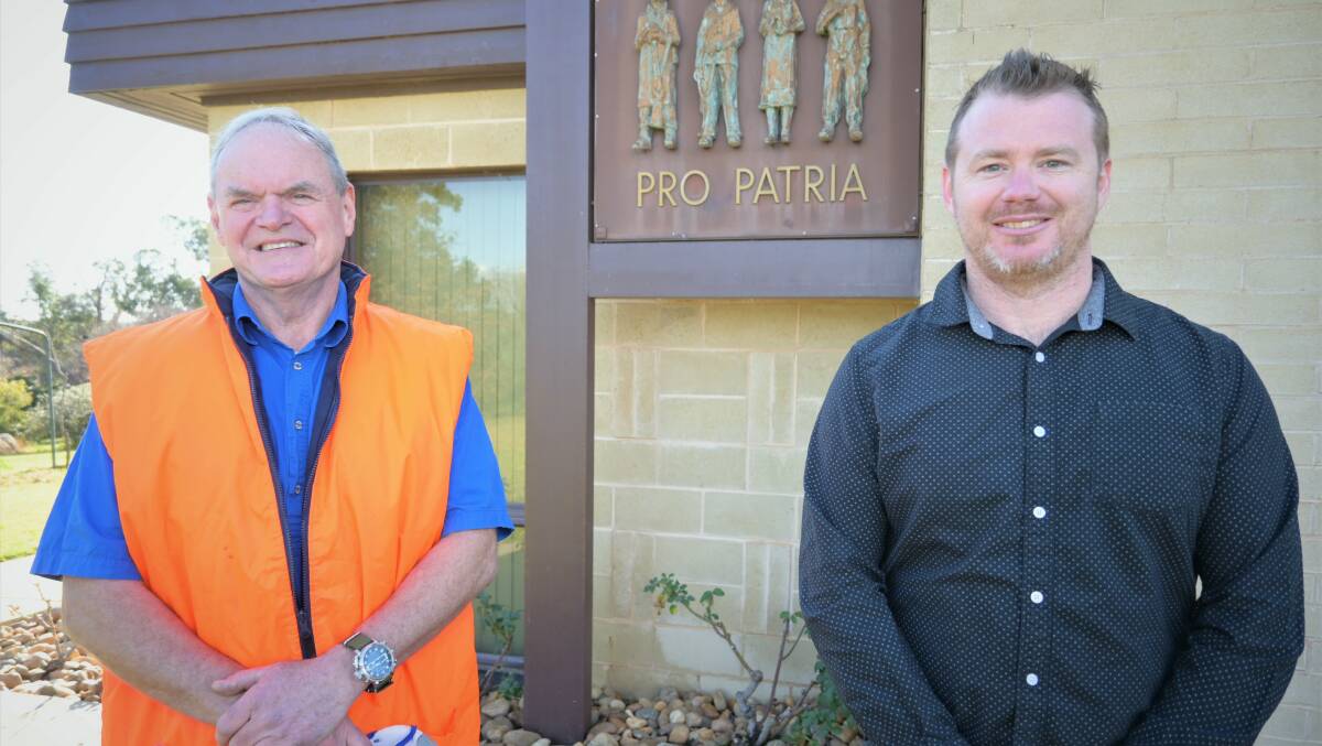 FOR COUNTRY: Graeme Wren and Lachlan Feeney outside the Pro Patria Centre. Picture: Kenji Sato
