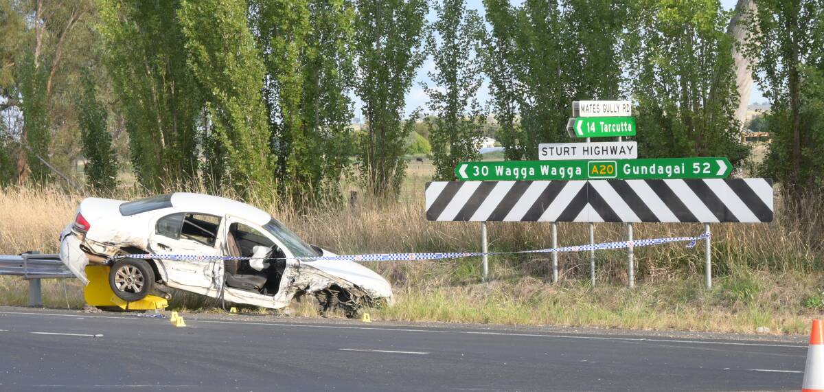 A man in his 20s was taken to Wagga Base Hospital after a car and truck collided early on Wednesday morning. Picture: Kenji Sato