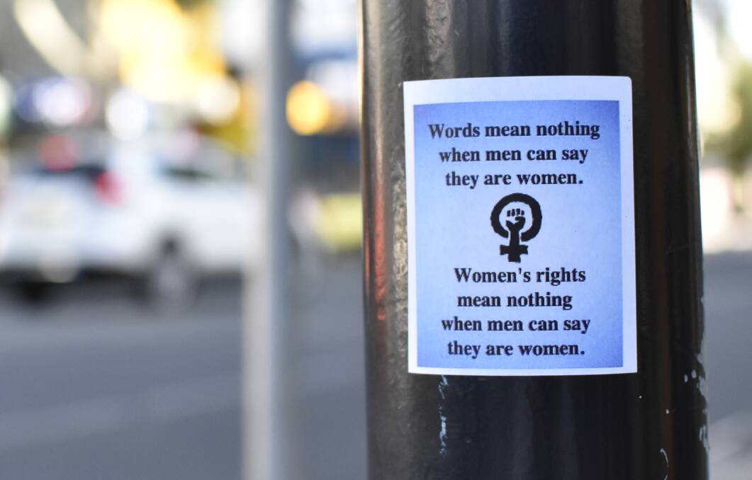 The stickers were allegedly put up by a woman going by the moniker "The Wagga Feminist". Picture: Kenji Sato