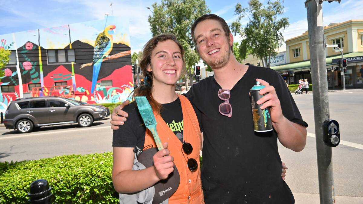 DREAM TEAM: Karla Hayes and David Cragg are putting the finishing touches on Wagga's newest mural, which can be found on the corner of Tompson and Baylis Street. Picture: Kenji Sato