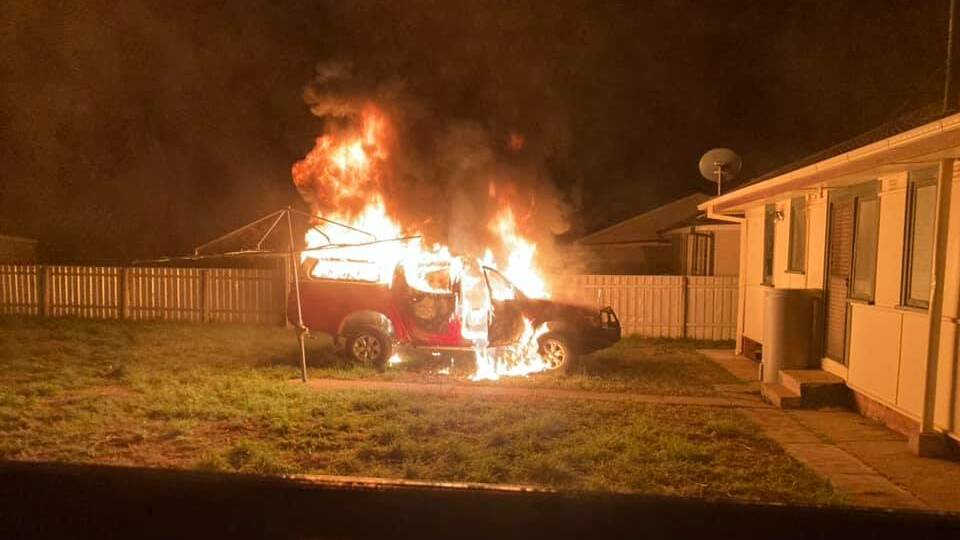 CLOSE ENCOUNTER: A neighbour snapped this photo late last night when a car was set alight in Ashmont. Picture: Facebook