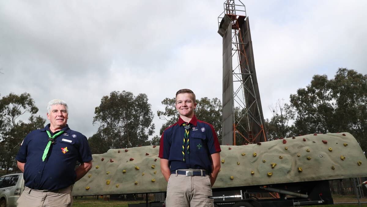NEW HEIGHTS: Riverina Region Commander Ian Petty and Venturer Scout Liam Logan are looking forward to seeing the new and improved Camp Kurrajong. The upgrades will include a new climbing wall, flying fox, and abseiling gear. Picture: Emma Hillier