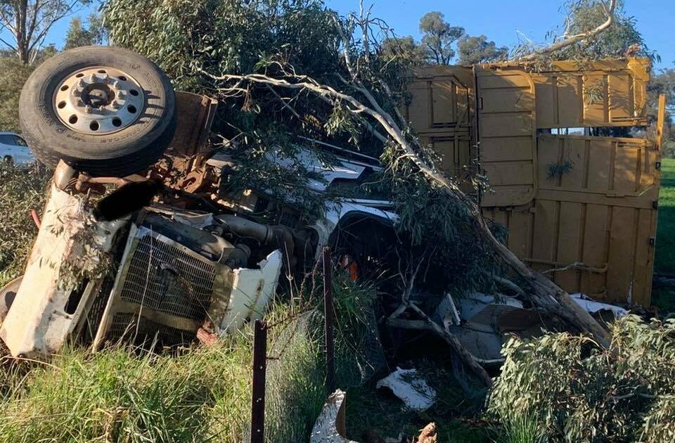 The truck crashed at around 3pm on Tuesday. Picture: Cootamundra Rural Fire Service deputy captain Gil Kelly