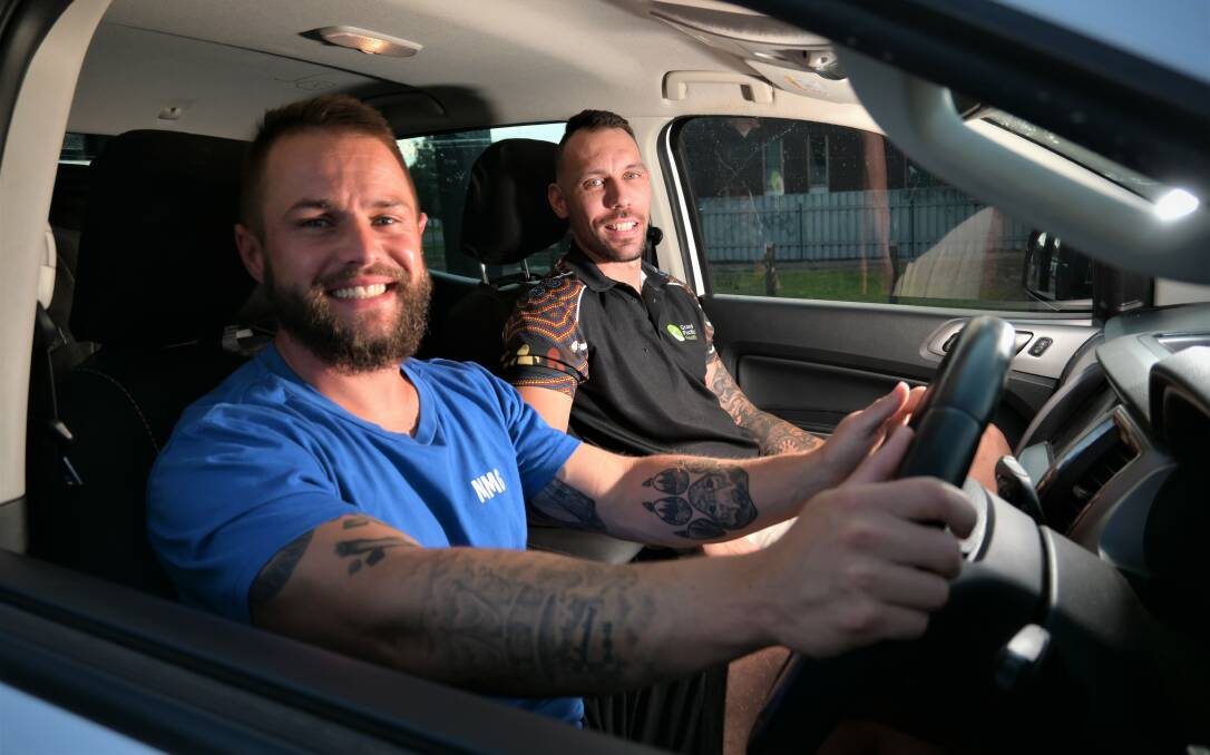 ON THE ROAD: Rhys Cummins and Jesse Warran-Rigby will be getting blokes around the Murrumbidgee to open up about their mental health battles. Picture: Kenji Sato
