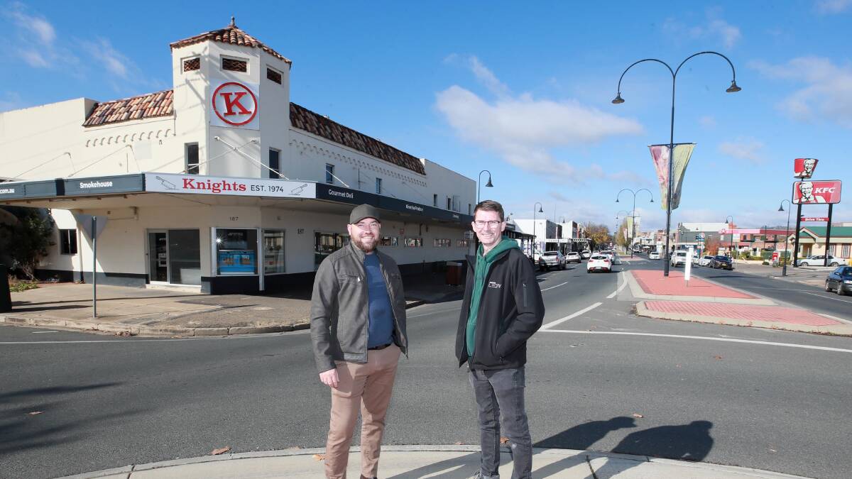 GRAND PLANS: Jamie Shepley and Jason Pearce hope to bring back the bustle to Fitzmaurice Street and attract more shoppers and fine diners to Wagga. Picture: Les Smith