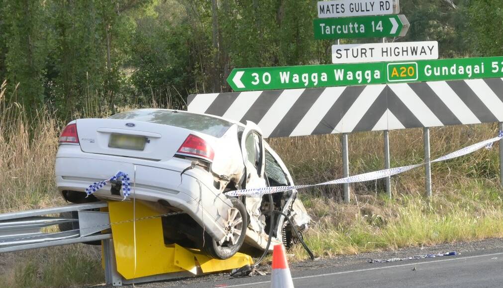 A man in his 20s was taken to Wagga Base Hospital after a car and truck collided early on Wednesday morning. Picture: Kenji Sato