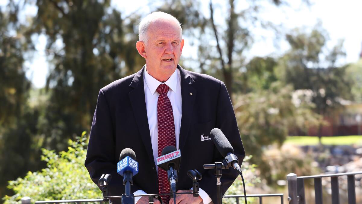 Wagga City Council mayor Greg Conkey updated the media on Monday. Picture: Emma Hiller