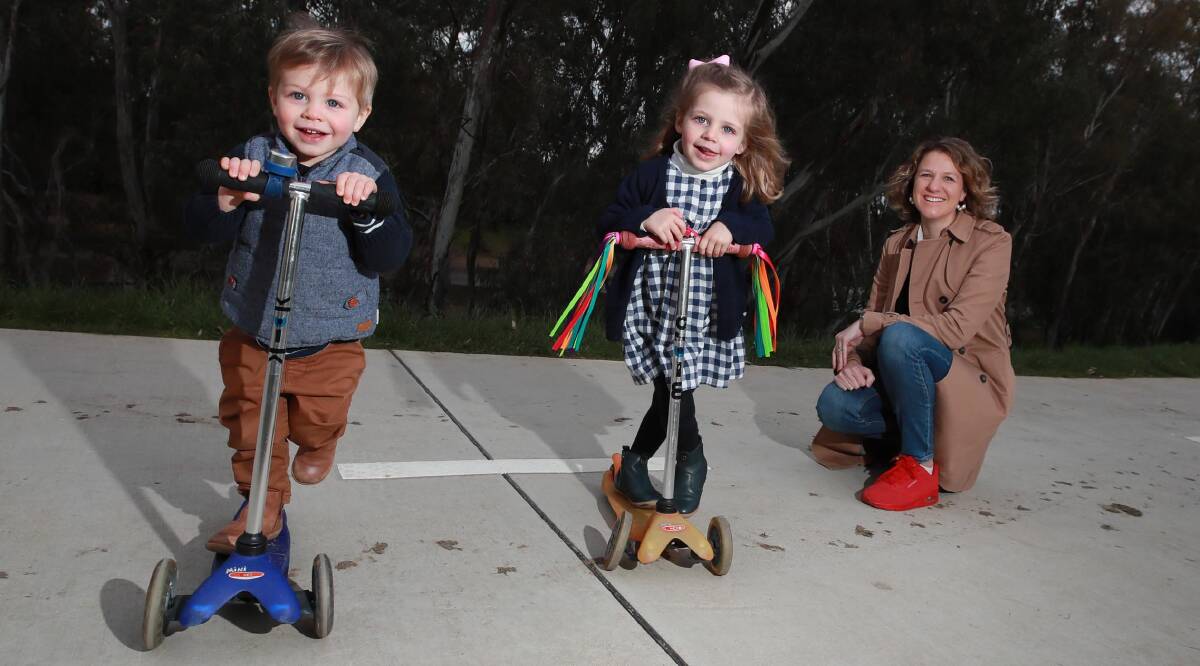 ADVENTURE CALLS: Archie Groth, 2, Isabelle Groth, 4, and Polly Groth plan to go questing this weekend with the Hike + Seek app. Picture: Les Smith