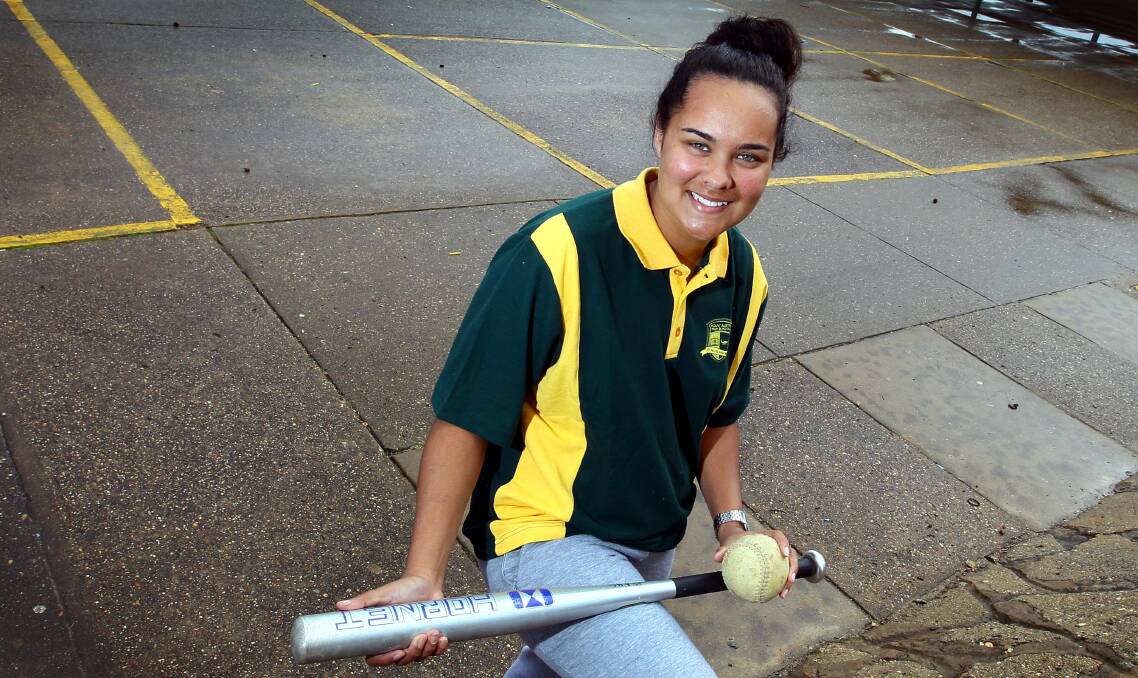 BREAKTHROUGH MOMENT: Wagga young gun Layhnee Kearnes, pictrured at Mount Austin High School, has cracked the under 17 NSW softball team. Picture: Les Smith
