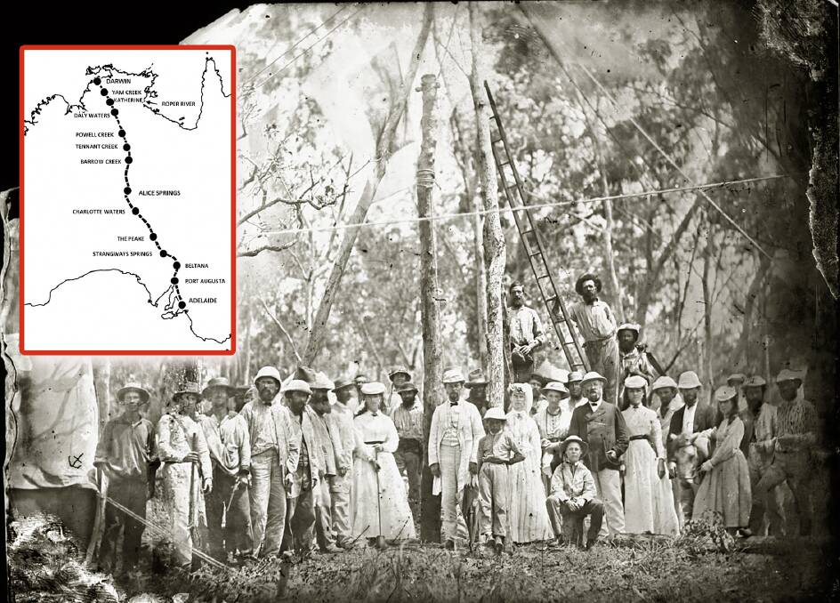 Celebrations to mark the erection of the first telegraph pole in Darwin in 1870. Picture: State Library of South Australia.