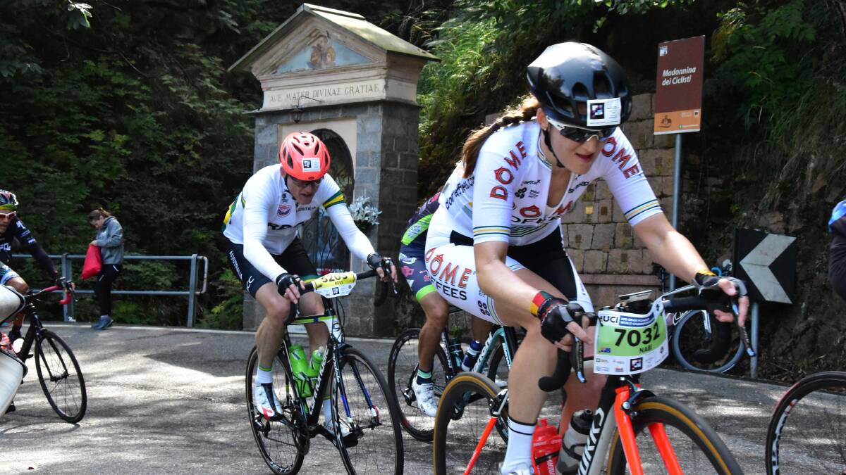 Both men and women compete in the Grand Fondo race in Varese, Italy.