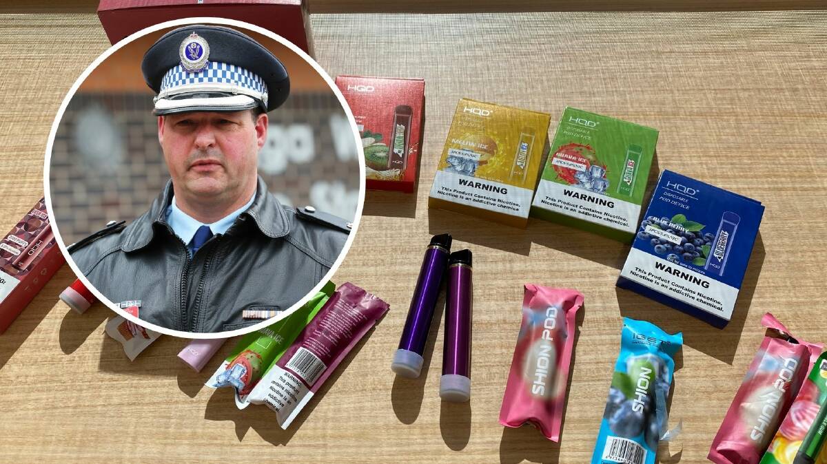WARNING: Riverina Police District Detective Chief Inspector Wilson Woodward, inset, has sounded the alarm about vapes and "cuvies". Pictures: Emma Hillier/Catie McLeod
