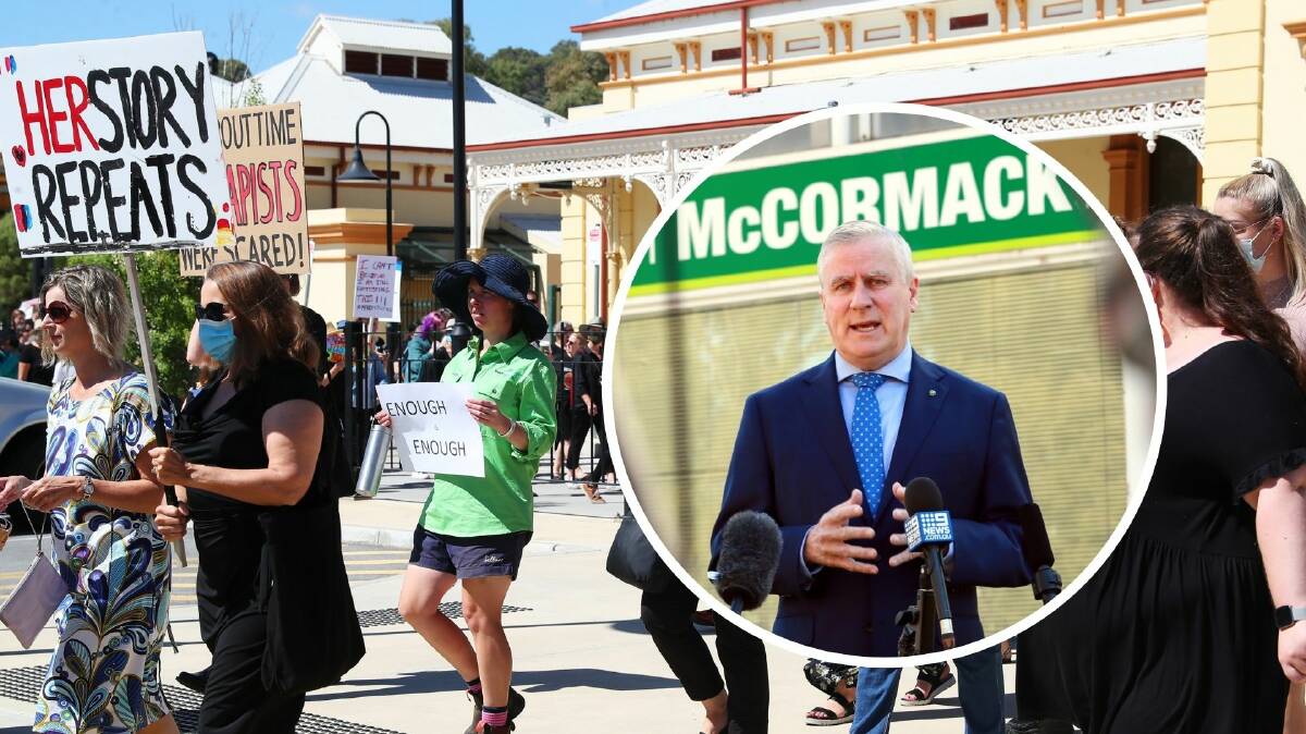 TOO BUSY: Michael McCormack has defended his decision not to meet women's justice marchers in Canberra, while a smaller protest took place in Wagga. Pictures: Emma Hillier