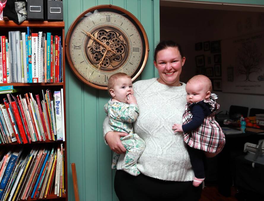 Wagga's Rachel Smith with Jesse Dunkel, 9 months, and her daughter Adelyn Smith, 15 weeks. Picture: Les Smith