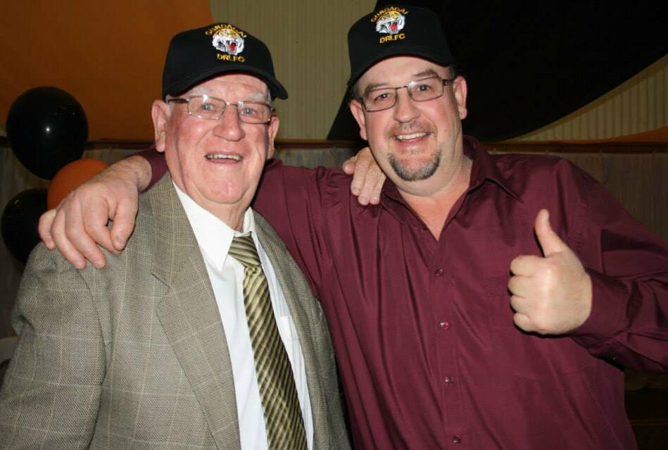 SORELY MISSED: Gundagai is mourning the loss of football icon John "Bronc" Jones, pictured here with his late son Mark. Bronc's funeral will be held at Anzac Park this afternoon. Picture: Supplied