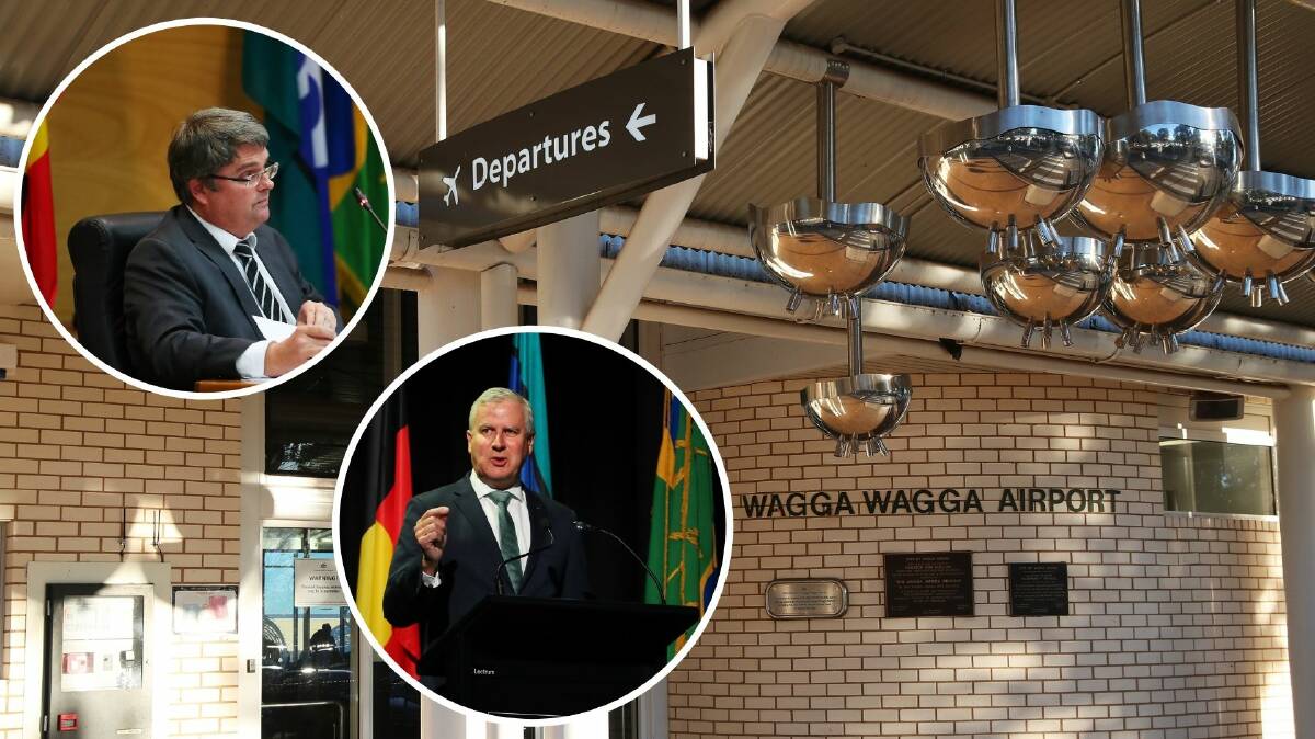 IN TALKS: Wagga City Council Peter Thompson and Riverina MP Michael McCormack, inset, say they are discussing the future of the airport. Pictures: Emma Hillier