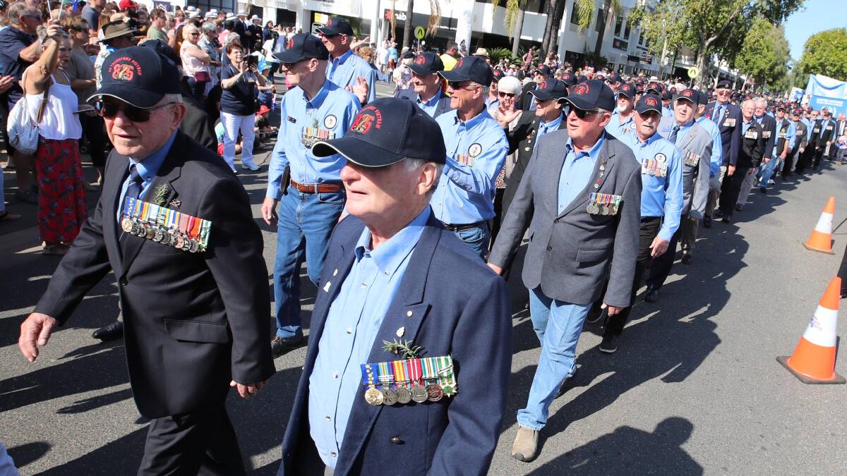 BACK ON: Veterans march down Wagga's Baylis Street on Anzac Day in 2019. Picture: File