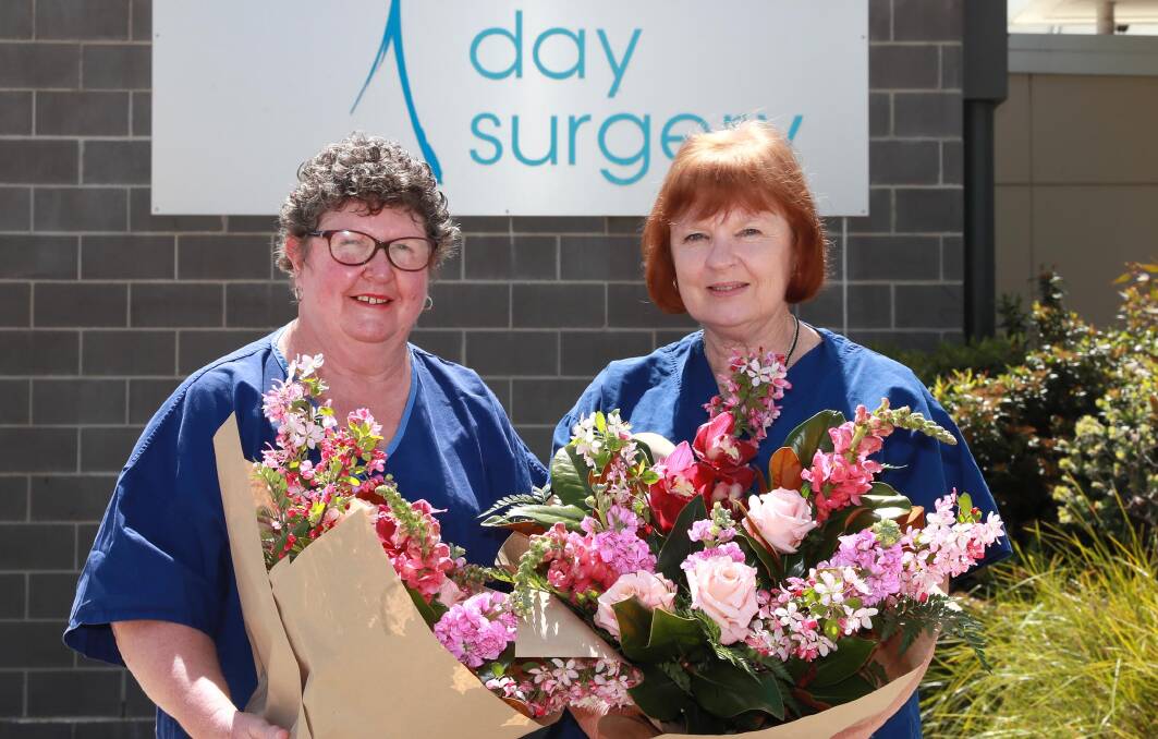 YEARS OF SERVICE: Wendy Jarick and Sharyn O'Kane are retiring from nursing and have been given a send off at the Day Surgery. Picture: Les Smith