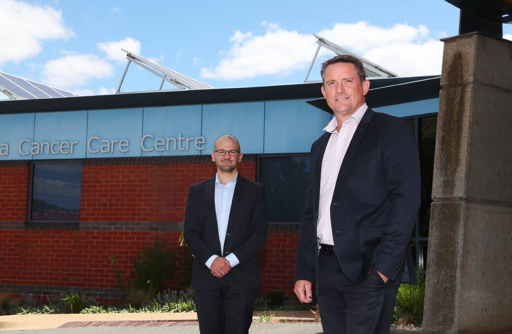 IN DISCUSSION: Medical oncologist David Palmieri and Riverina Cancer Care Centre chief operations officer Damien Williams say they hope they will be able to bulk-bill radiotherapy patients in Wagga. Picture: Emma Hillier 