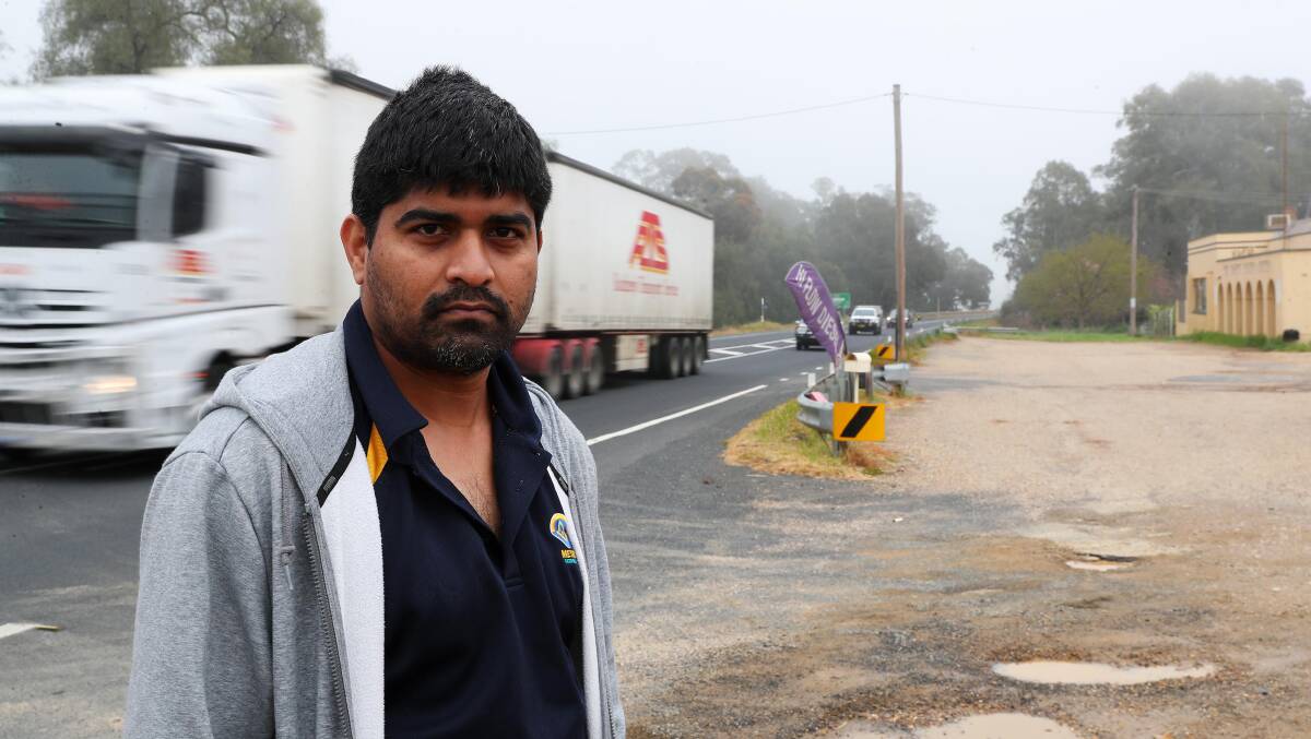 CALL FOR ACTION: 'Shanty' service station owner Arvind Ramidi has had his property in Alfredtown since 2013 and wants safety measures to be put in place along his stretch of the Sturt Highway. Picture: Emma Hillier
