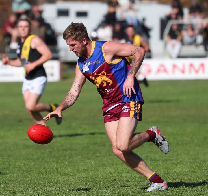 BACK IN THE GAME: Sam Murray made his return to football for Ganmain-Grong Grong-Matong on Saturday. Picture: Emma Hillier