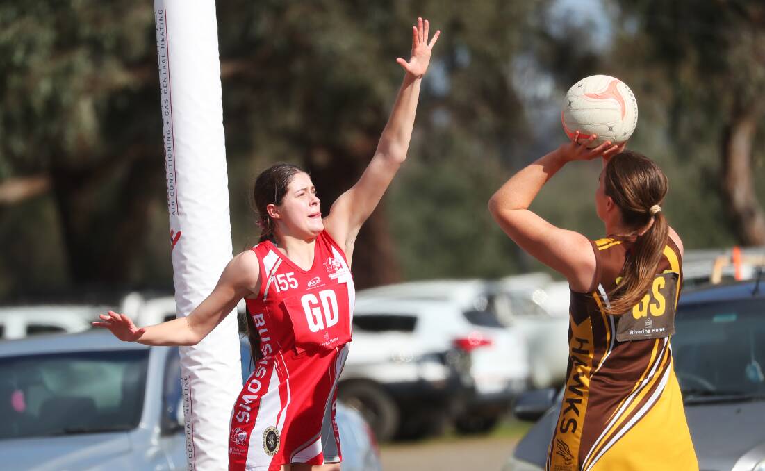 FINALS WARMUP: CSU's Amy Belfanti defends East Wagga Kooringal's Millie Jones during their final round clash. Picture: Emma Hillier

