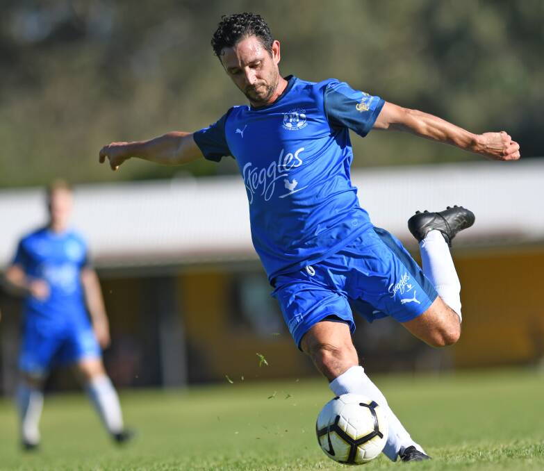 INJURY RETURN: Hanwood's Joey Schirripa in action against South Wagga last week in Hanwood's return to the Football Wagga competition. Picture: 