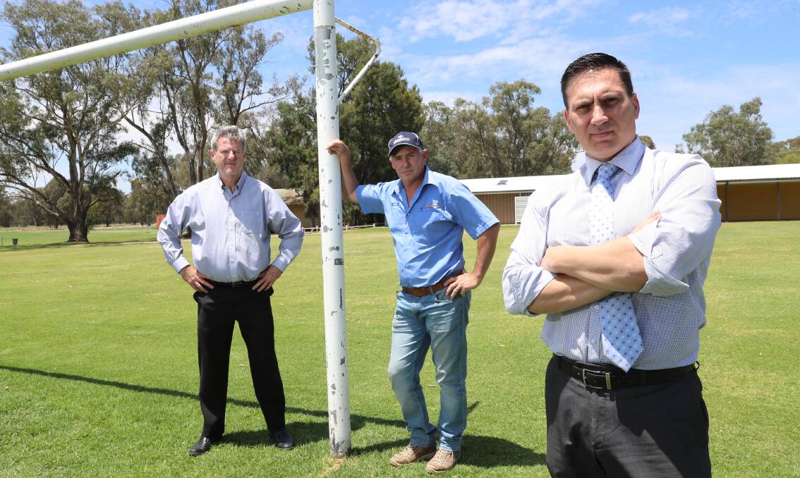 MAKING PROGRESS: Football Wagga's board are agitating for more funding to upgrade the Rawlings Park precint  (L) FWW president Tony Dobbin, FWW board member Tim Barter and operations manager David Merlino. Picture: Les Smith