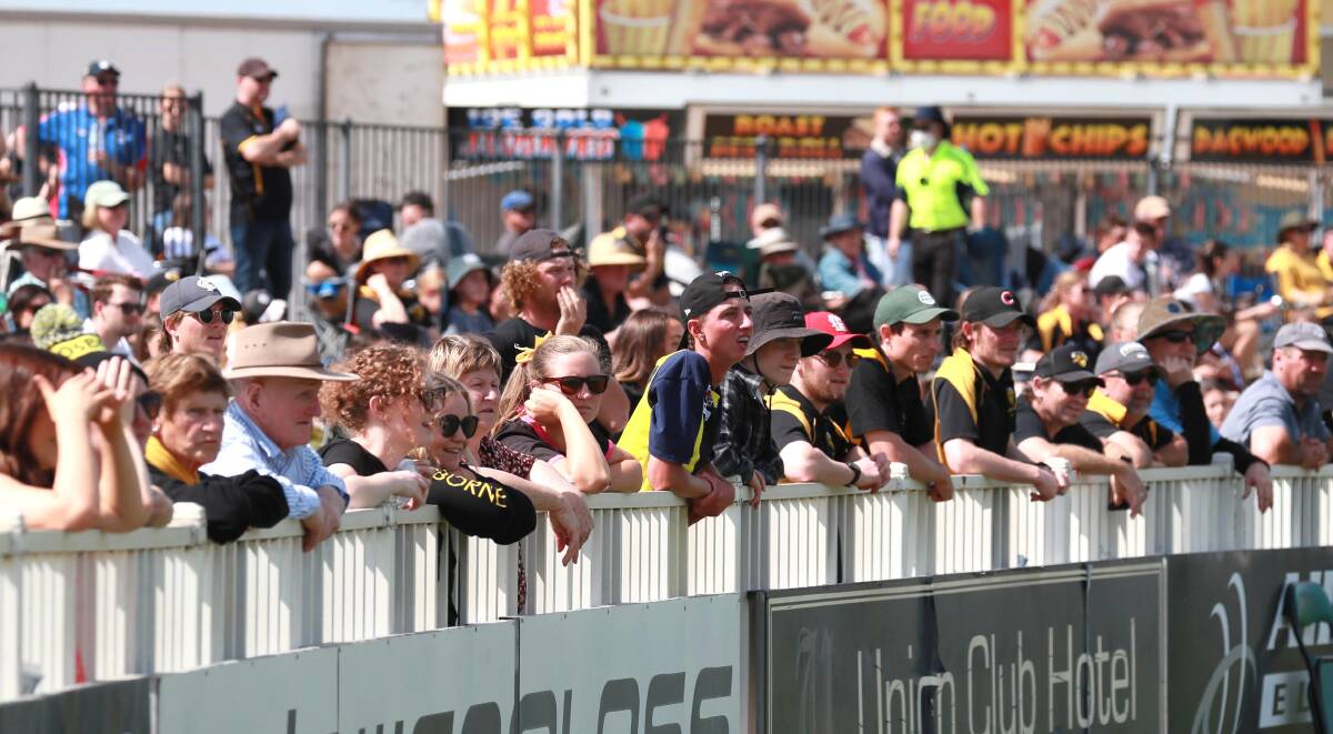 CROWDS RETURN: Spectators watch on during the AFL Riverina Championships grand final between Wagga Tigers and Leeton-Whitton. Picture: Les Smith