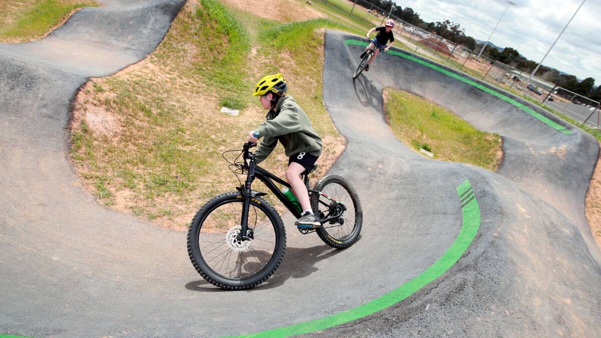 Archer Horsley and Oliver Kimber try out the pump track. 