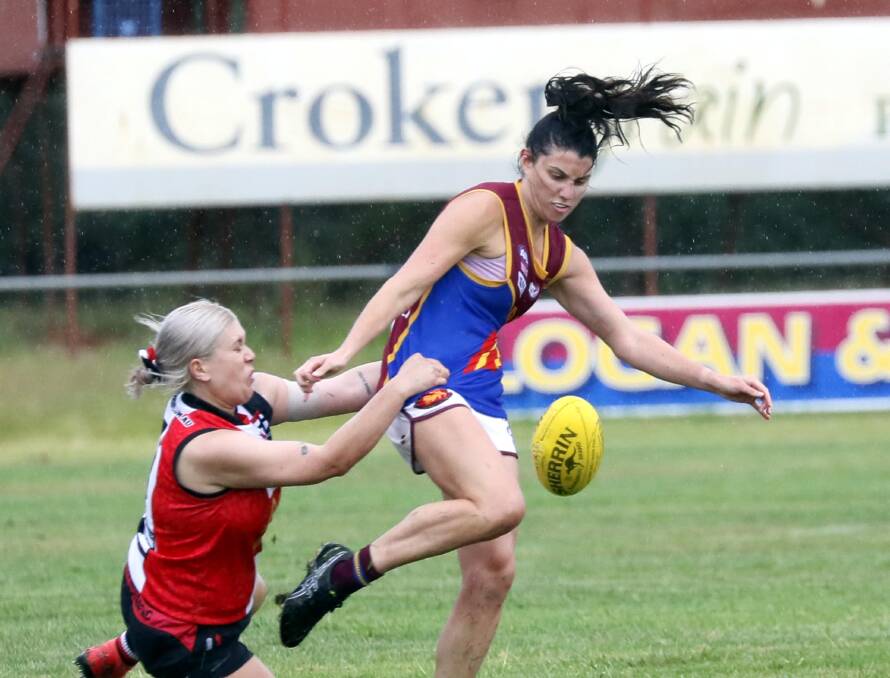 DETERMINED: Brooke Walsh gets a kick away against North Wagga earlier this season. Picture: Les Smith
