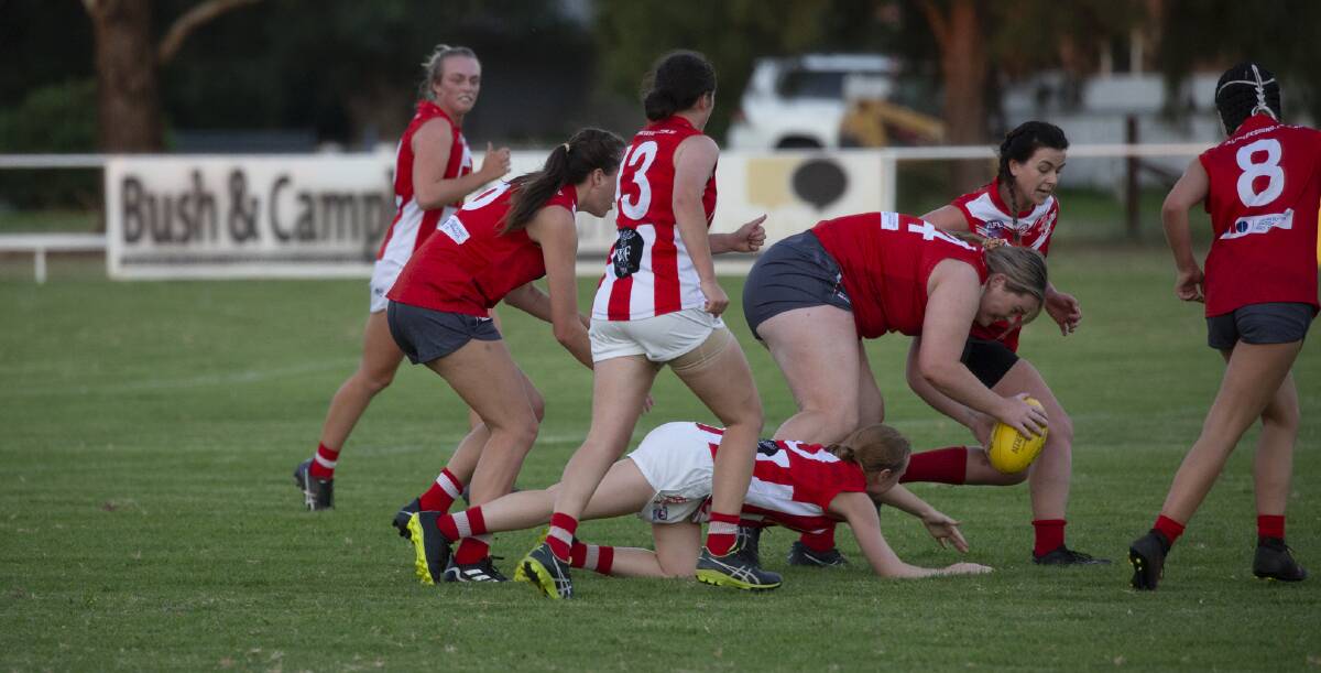 TOUGH: Collingullie-Glenfield Park's Hannah Finemore gets her head over the ball during Friday's thrilling semi final win over CSU. Picture: Madeline Begley