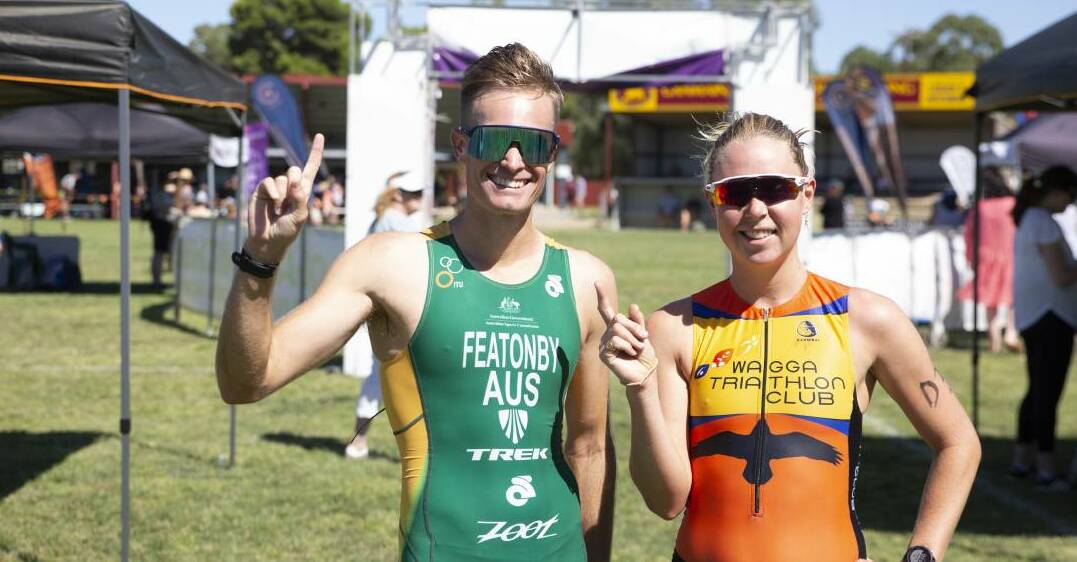DOMINANT: Jesse Featonby and Annabel White after they won the Ganmain Triathlon earlier this year. Picture: Madeline Begley 