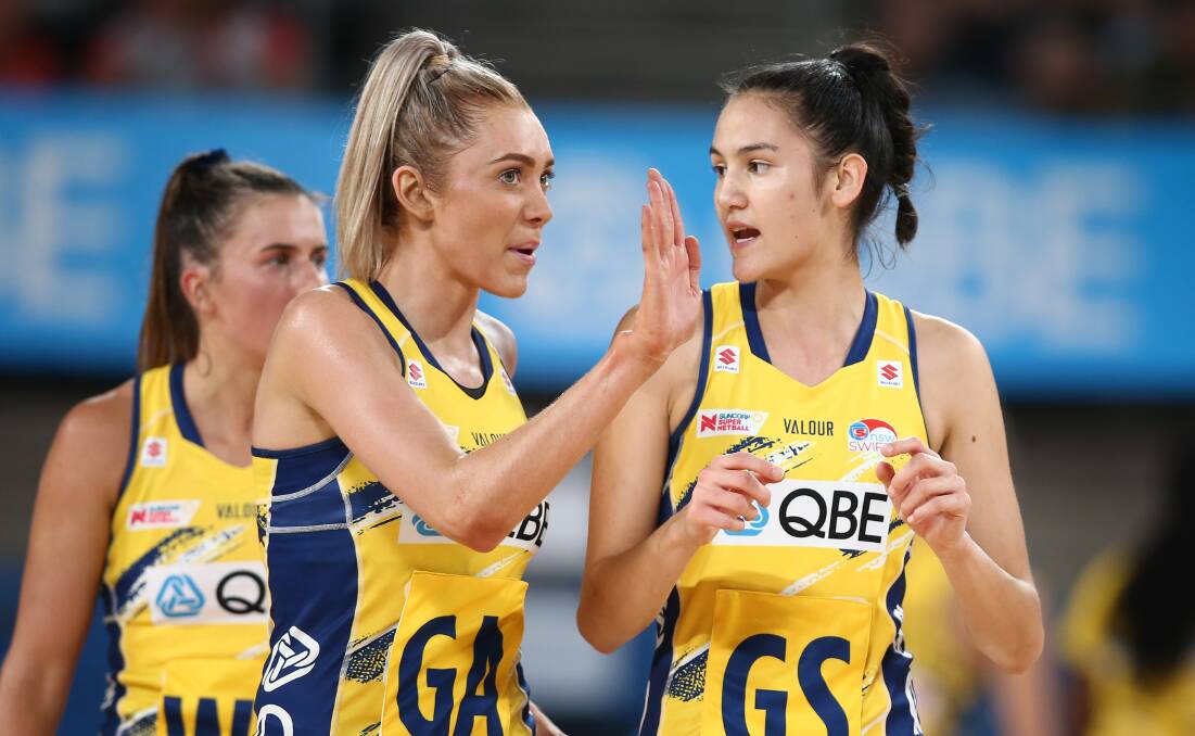 SELECTED: Sophie Fawns (right, with NSW Swifts teammate Helen Housby) has been selected in the Australian under-19 squad. Picture: Getty Images 