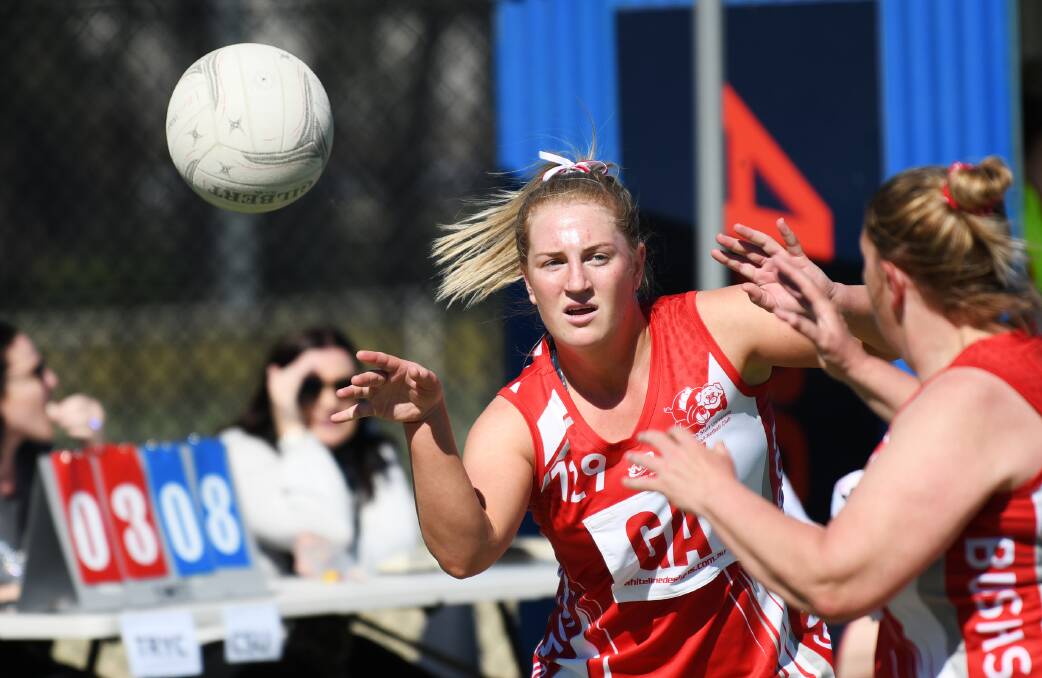 GRAND FINAL BOUND: CSU's Claire Wilson makes a pass during her side's second semi final win over The Rock-Yerong Creek on Saturday. 