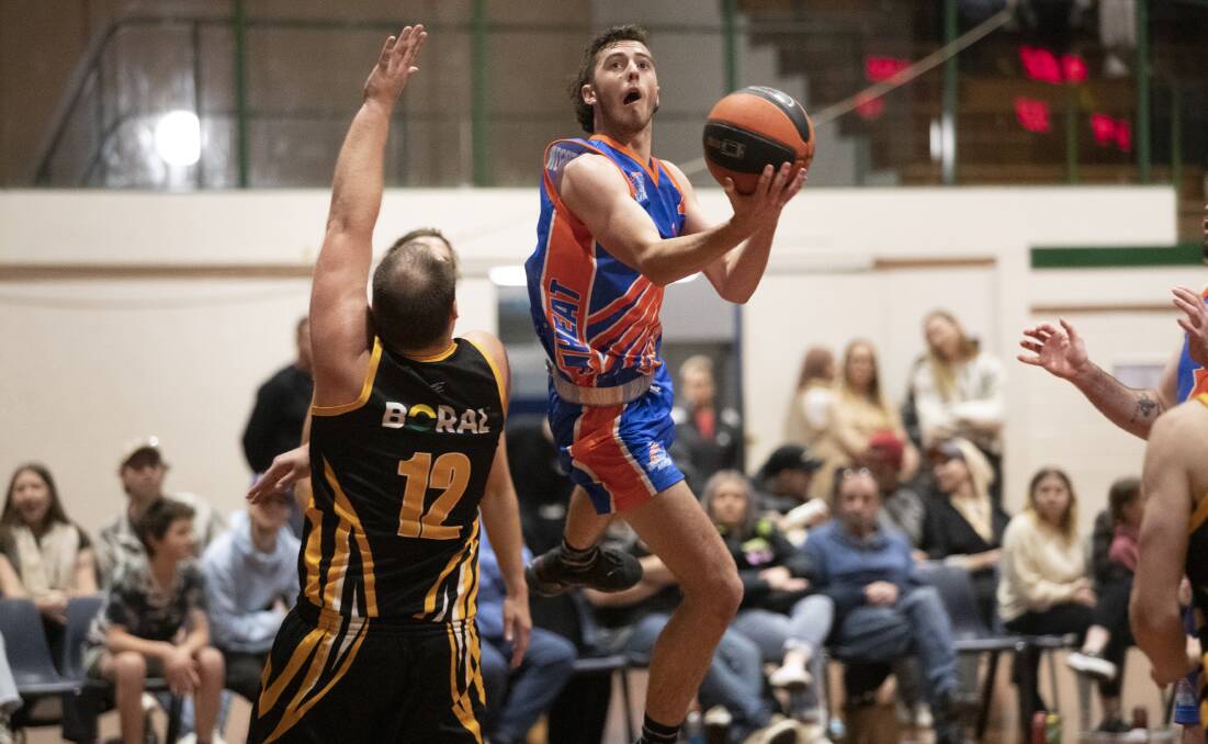 AIR TIME: Wagga Heat's Cam McPherson goes up for a shot during Saturday's home loss to Shoalhaven. Picture: Madeline Begley 