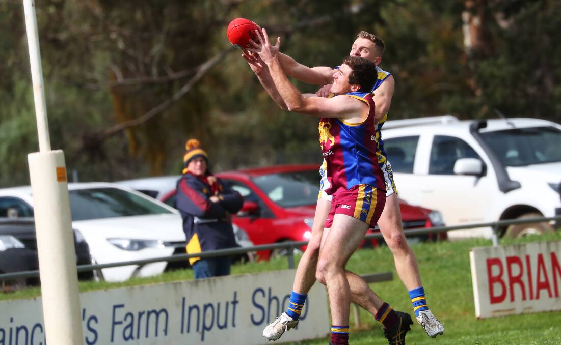 MILESTONE: Ben Walsh (front) will play his 150th game for Ganmain-Grong Grong-Matong on Sunday. Picture: Emma Hillier