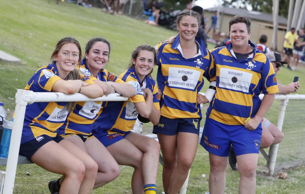 RUGBY LOVERS: Bathurst Barbarians players (from left) Jacinta Windsor, Lily Walsh, Brydie Comiskey, Teagan Miller and Marita Shoulders. Picture: Les Smith

