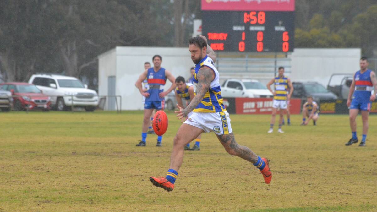 IN LIMBO: Mangoplah-Cookardinia United-Eastlakes forward Trent Castles is awaiting word on whether he can play for the Goannas this weekend. Picture: MCUE