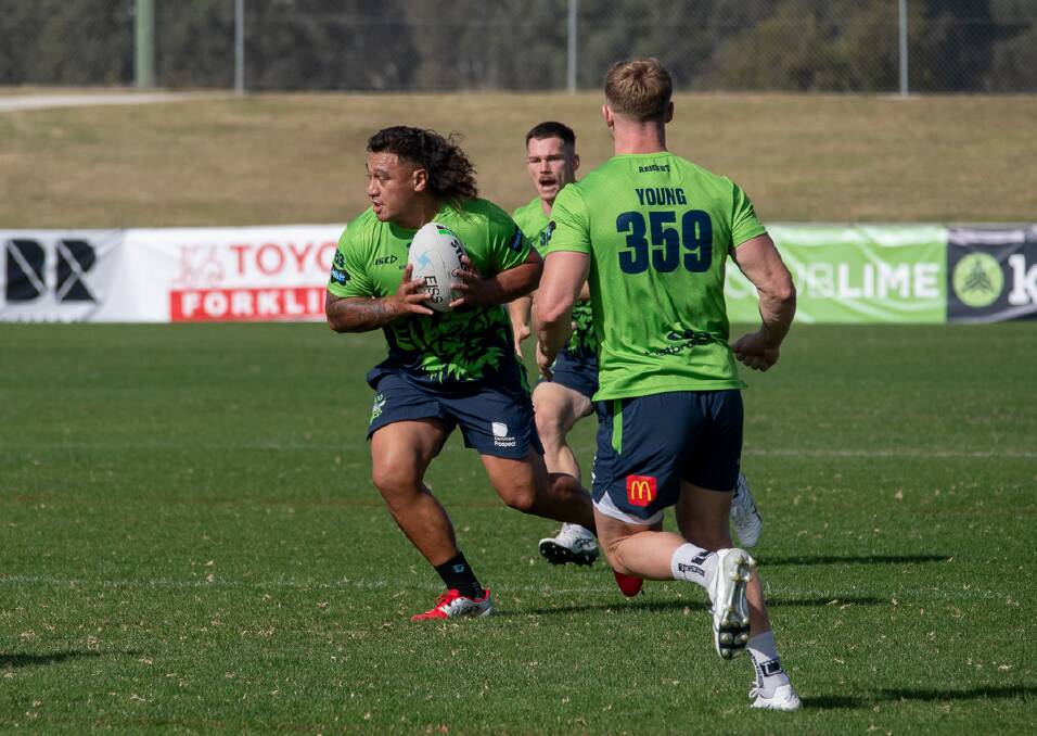 BACK IN FOLD: Raiders prop Josh Papalii finetunes preparations at Friday's captain's run in Wagga. Picture: Canberra Raiders