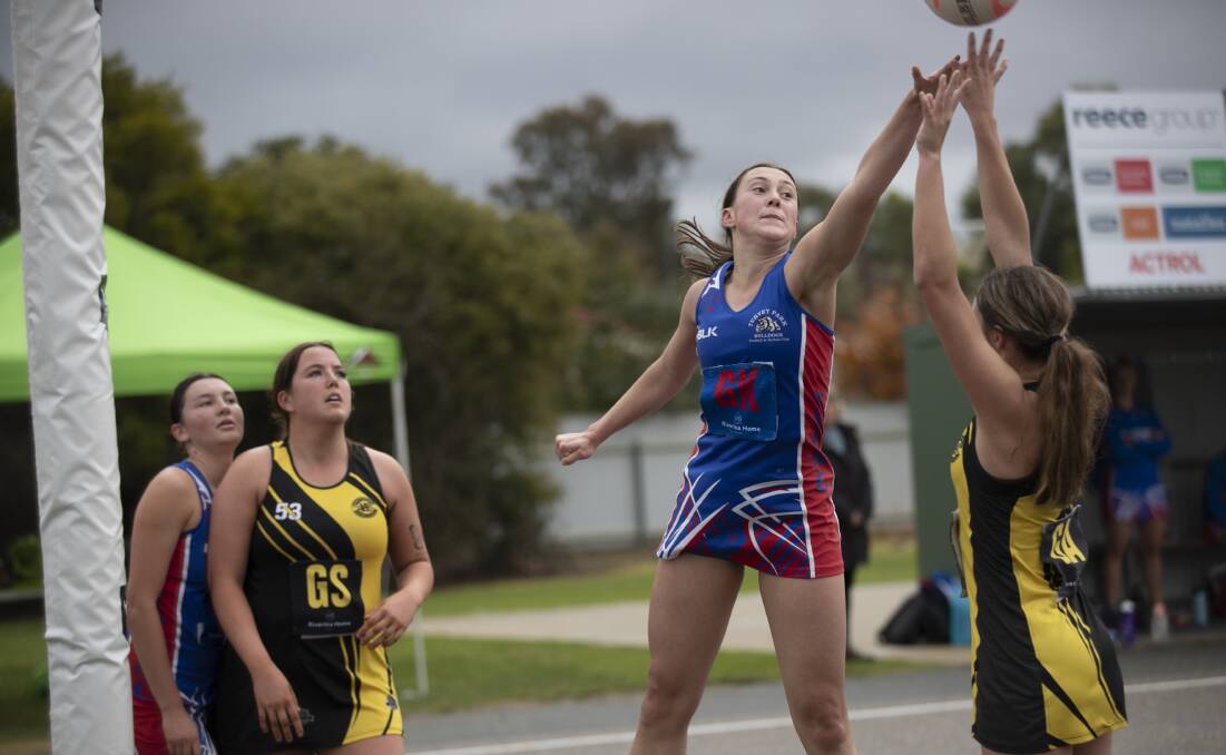 LOCAL DERBY: Turvey Park's Georgia Hallam defends Wagga Tiger Leila Wadley's shot during the Tigers' win at Maher Oval on Saturday. Picture: Madeline Begley