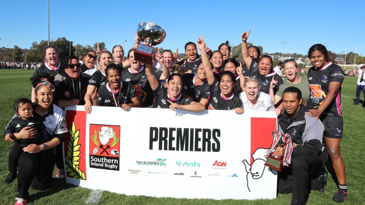 SECOND TIME LUCKY: The Griffith Blacks celebrate winning the women's tens grand final over Waratahs after losing last year's decider to CSU. Picture: Les Smith