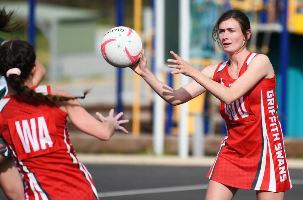 TOUGH LOSS: Griffith's Sarah McCluskey passes during her side's loss to fellow top five hopefuls Coolamon on Saturday. 